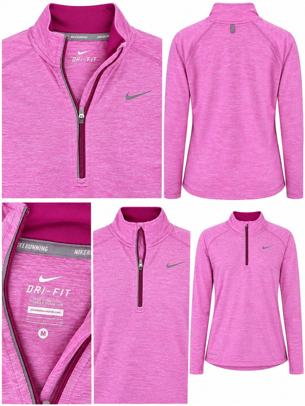 Nike Long-Sleeve Dri-FIT Heathered Pink Quarter-Zip Pullover 0053